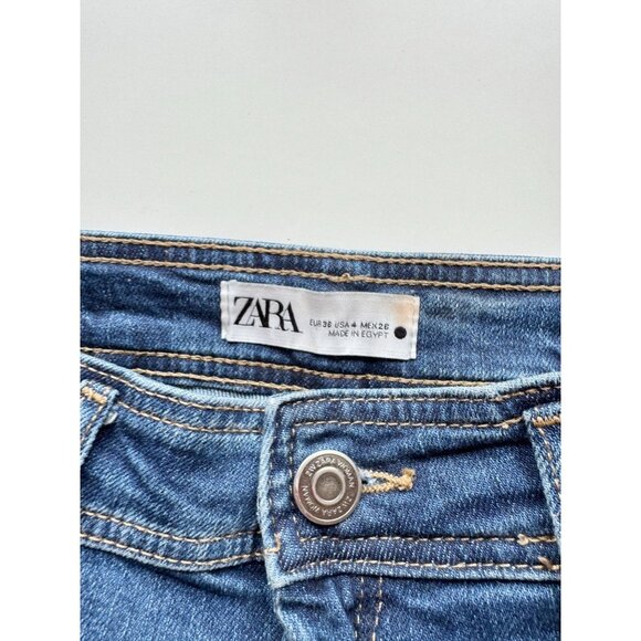 ZARA Marine Straight Indigo Stretch Denim High Waisted Wide Leg Jeans, Size 4/26 - Picture 11 of 12